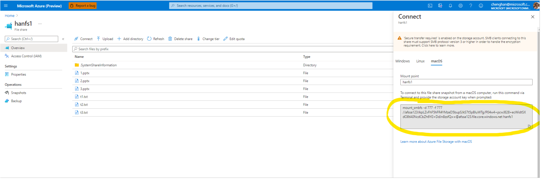 Wrong command on the azure file share "connnect"tab · Issue #73119 ...