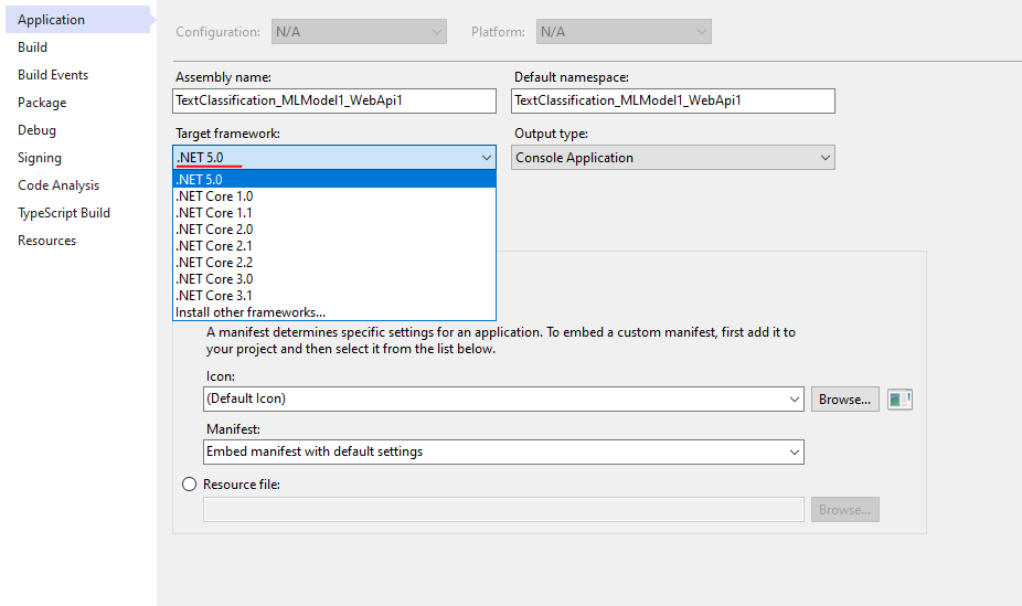 The target framework of generated projects should not be .net core when ...