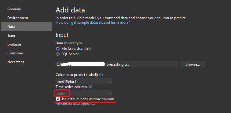 Time series column is not reset to blank when the "Use default index ...