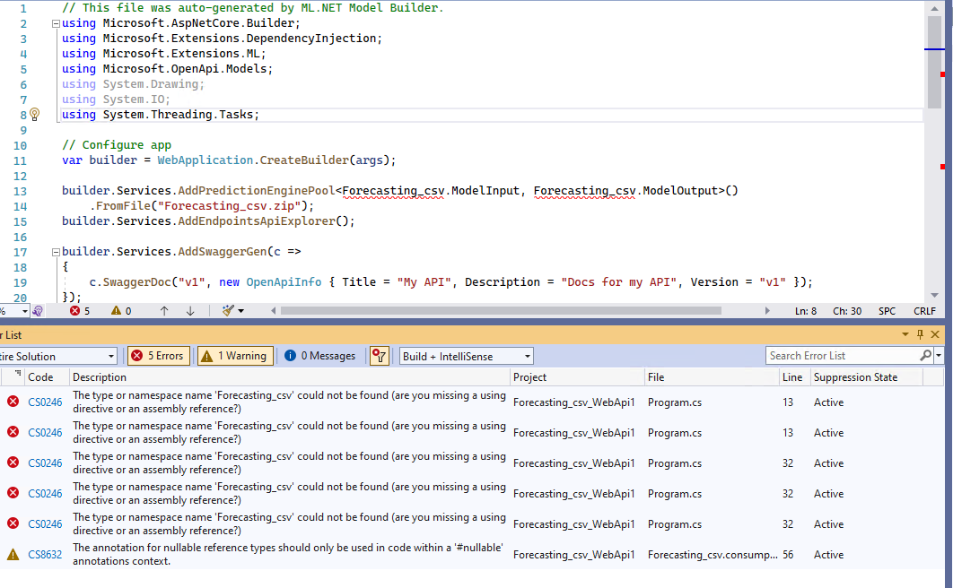 Run Forecasting WebAPI project errors. · Issue #1993 · dotnet ...