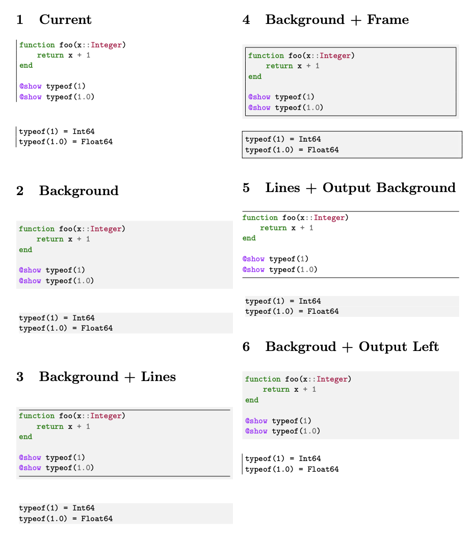 Styling of code blocks in LaTeXWriter · Issue #1933 · JuliaDocs ...