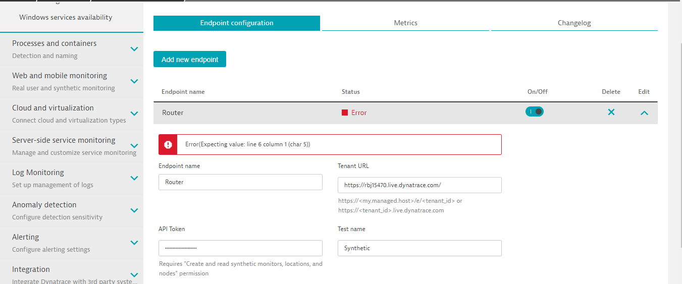 Endpoint Configuratin Error