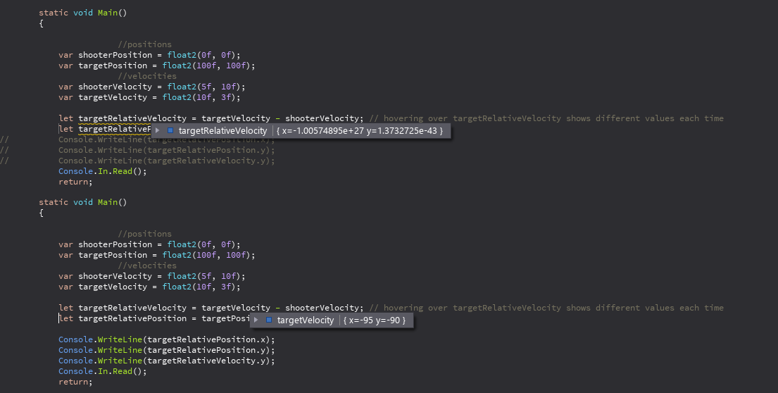 beef Hovering mouse pointer over float2 gives random values