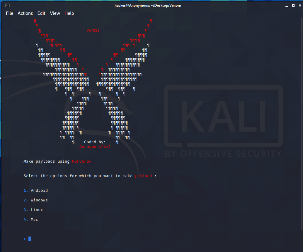 GitHub - anonymous24x7/venom: An automated tool to create payload using ...