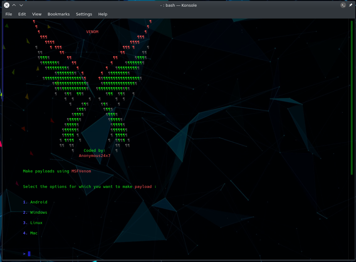 GitHub - anonymous24x7/venom: An automated tool to create payload using ...