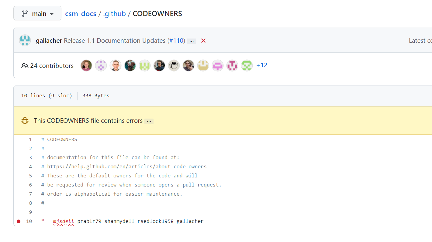 [BUG]: Code owner file contains error for CSM docs · Issue #274 · dell ...