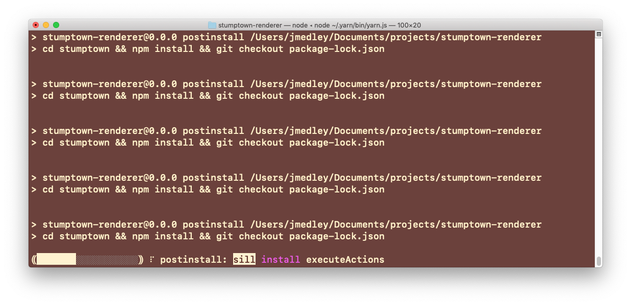 Yarn command stuck in loop between install and postinstall · Issue 365