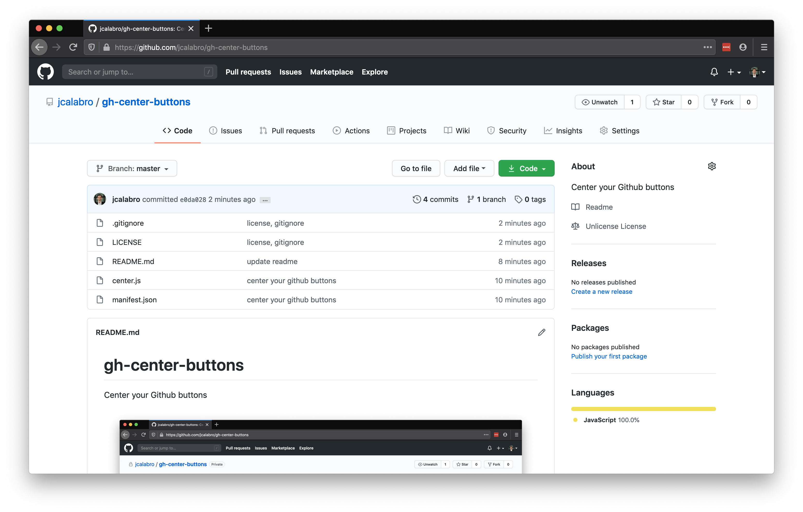GitHub - jcalabro/gh-center-buttons: Center your Github buttons
