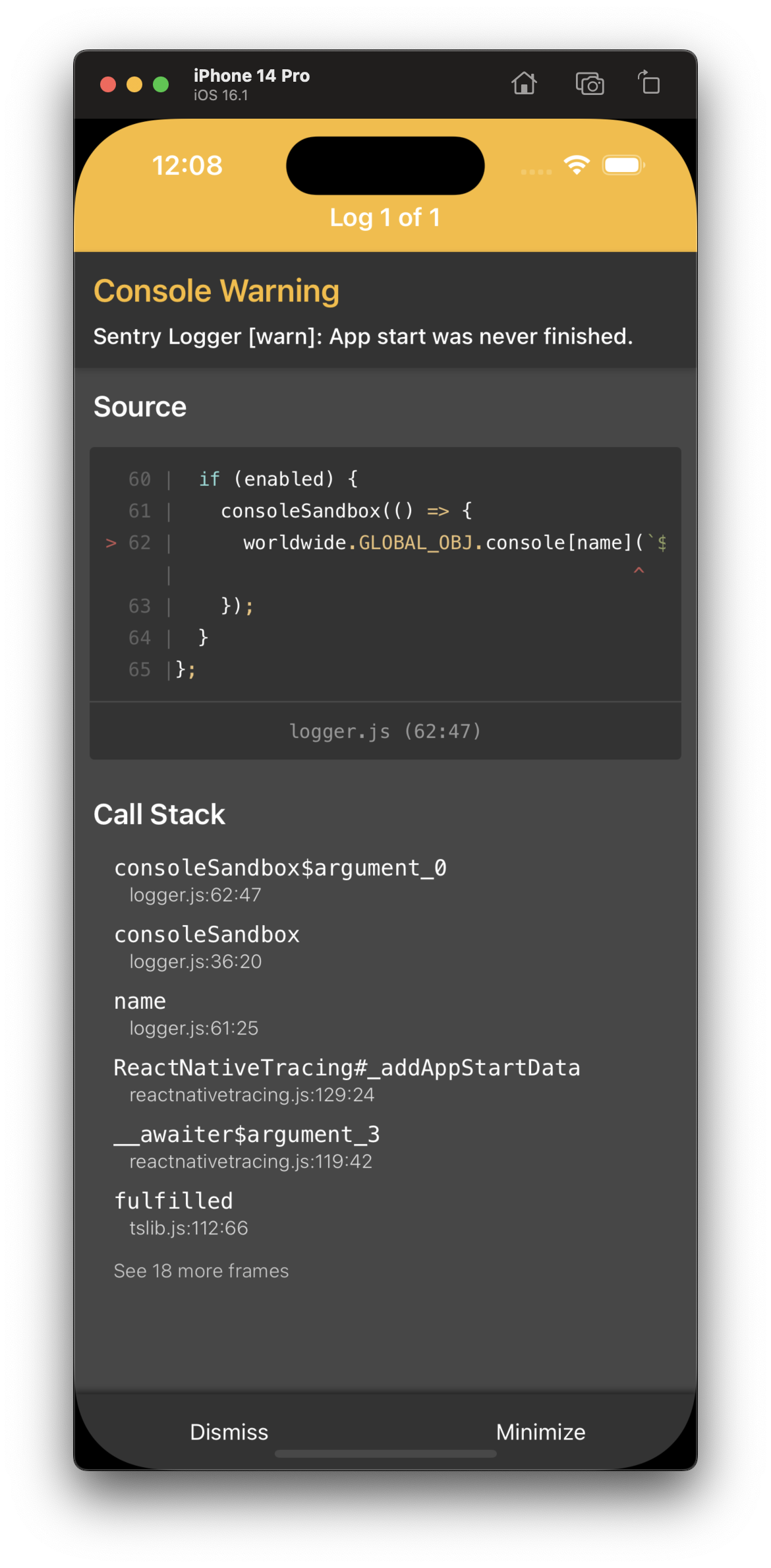 "App start was never finished" error when traceSampleRate is set with