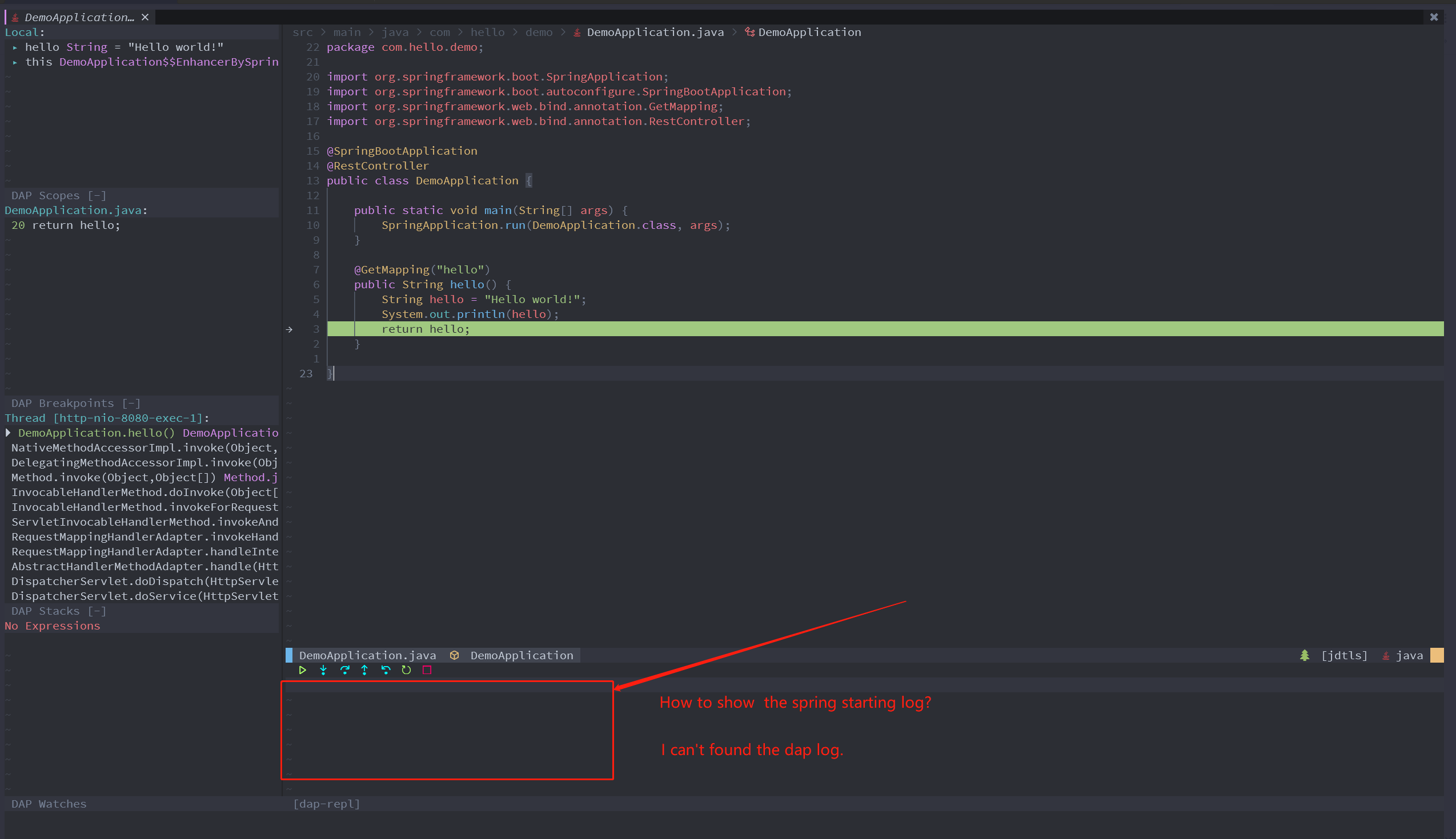 How to show dap log under the dap bar window · mfussenegger nvim-jdtls ...
