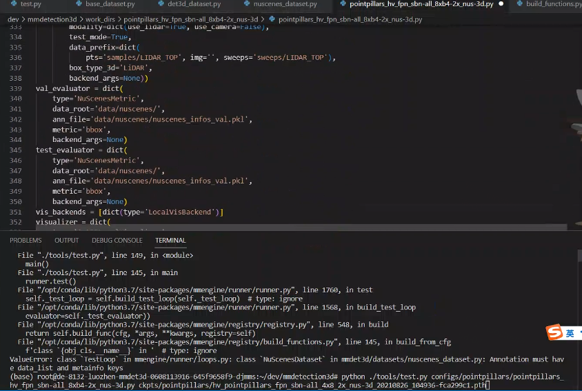 [Bug] error while testing: ValueError: Annotation must have data_list