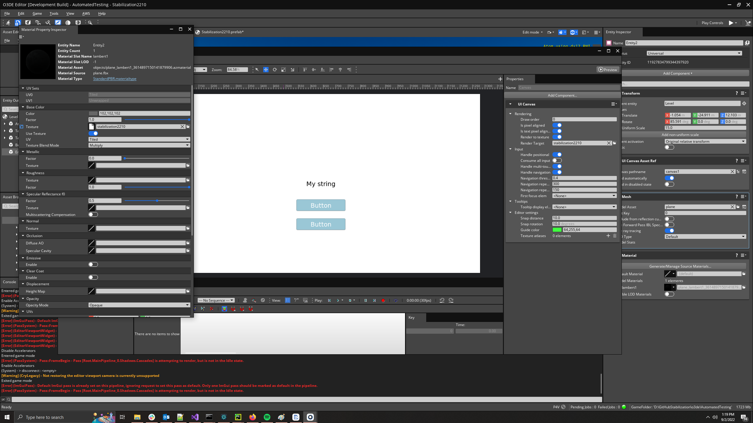 UI Editor: UI Canvas on Mesh workflows are non-functional when Terrain ...