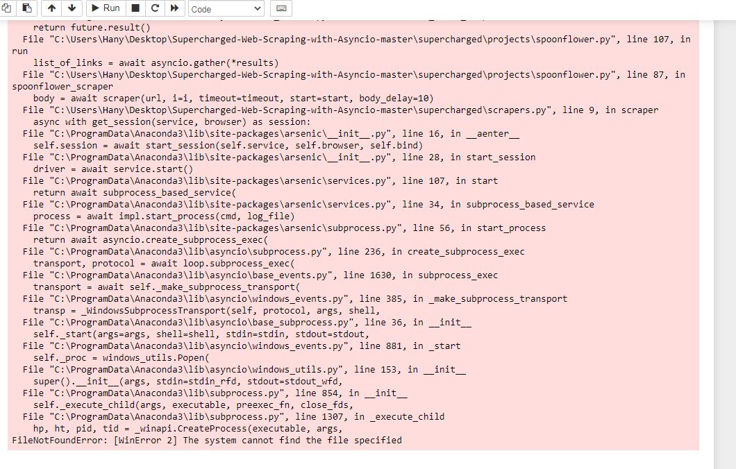 error (FileNotFoundError: [WinError 2] The system cannot find the file ...