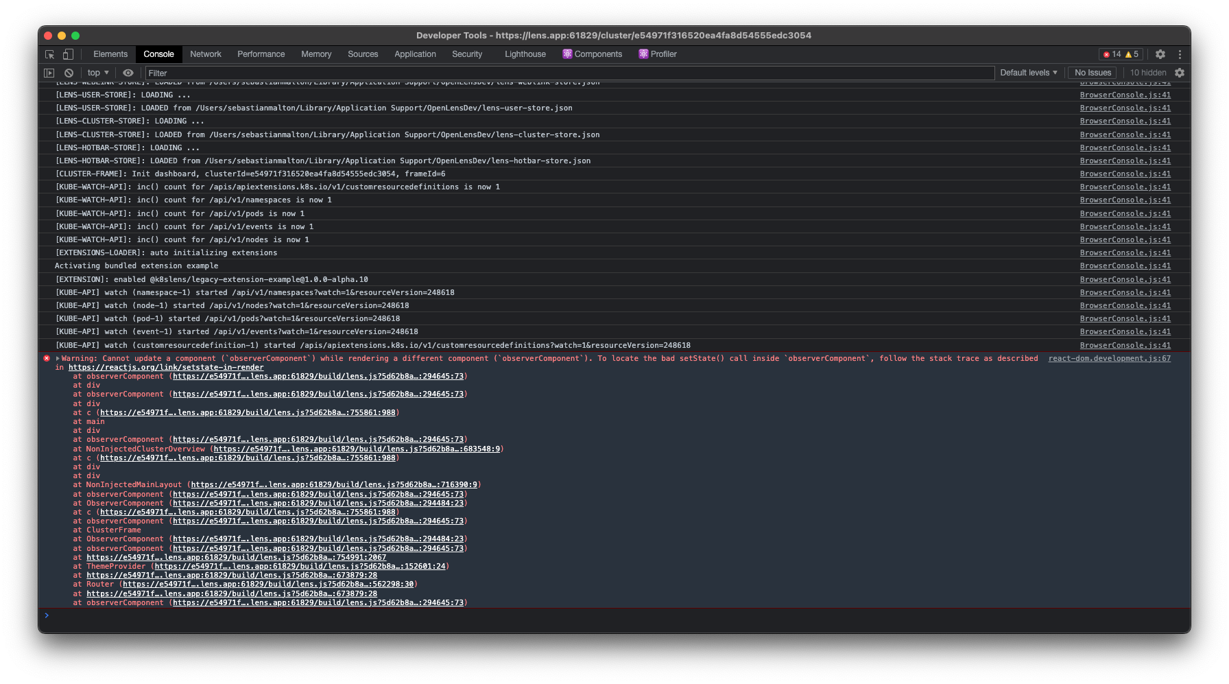 React reports an "bad setState call" when renderering the