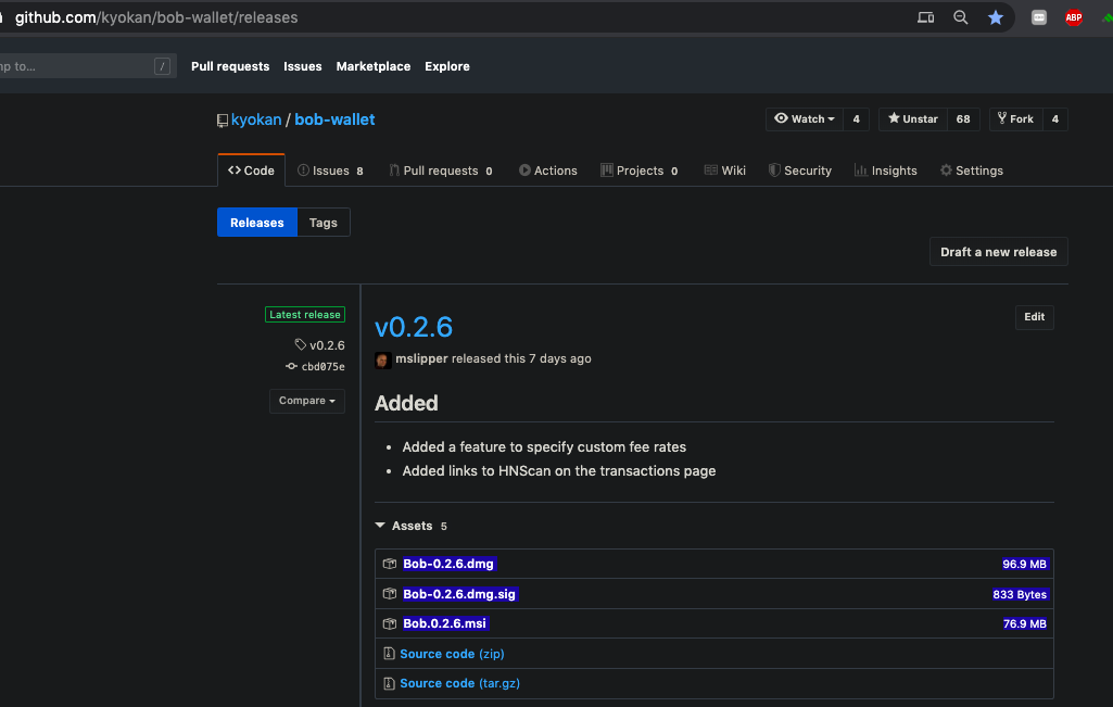 GitHub releases page screenshot