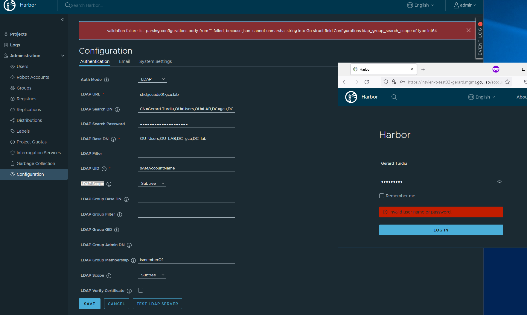 WUI error setting up LDAP Scope · Issue #15740 · goharbor/harbor · GitHub