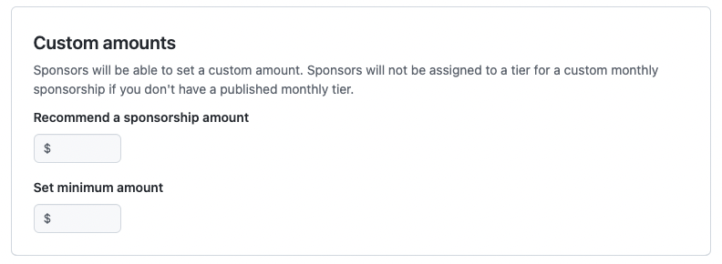 Custom sponsorship amounts settings on the Sponsors dashboard page