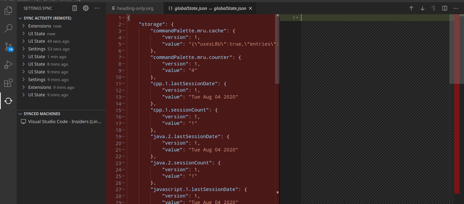 Wrong diffs for globalState.json and extensions.json · Issue #103995 ...