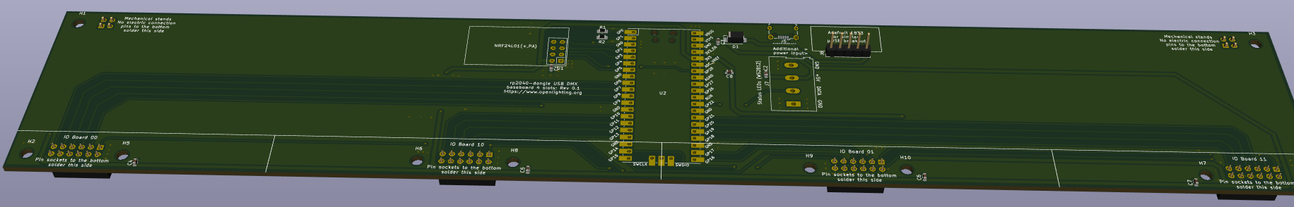 3D rendering of the base board without the Pico board plugged in