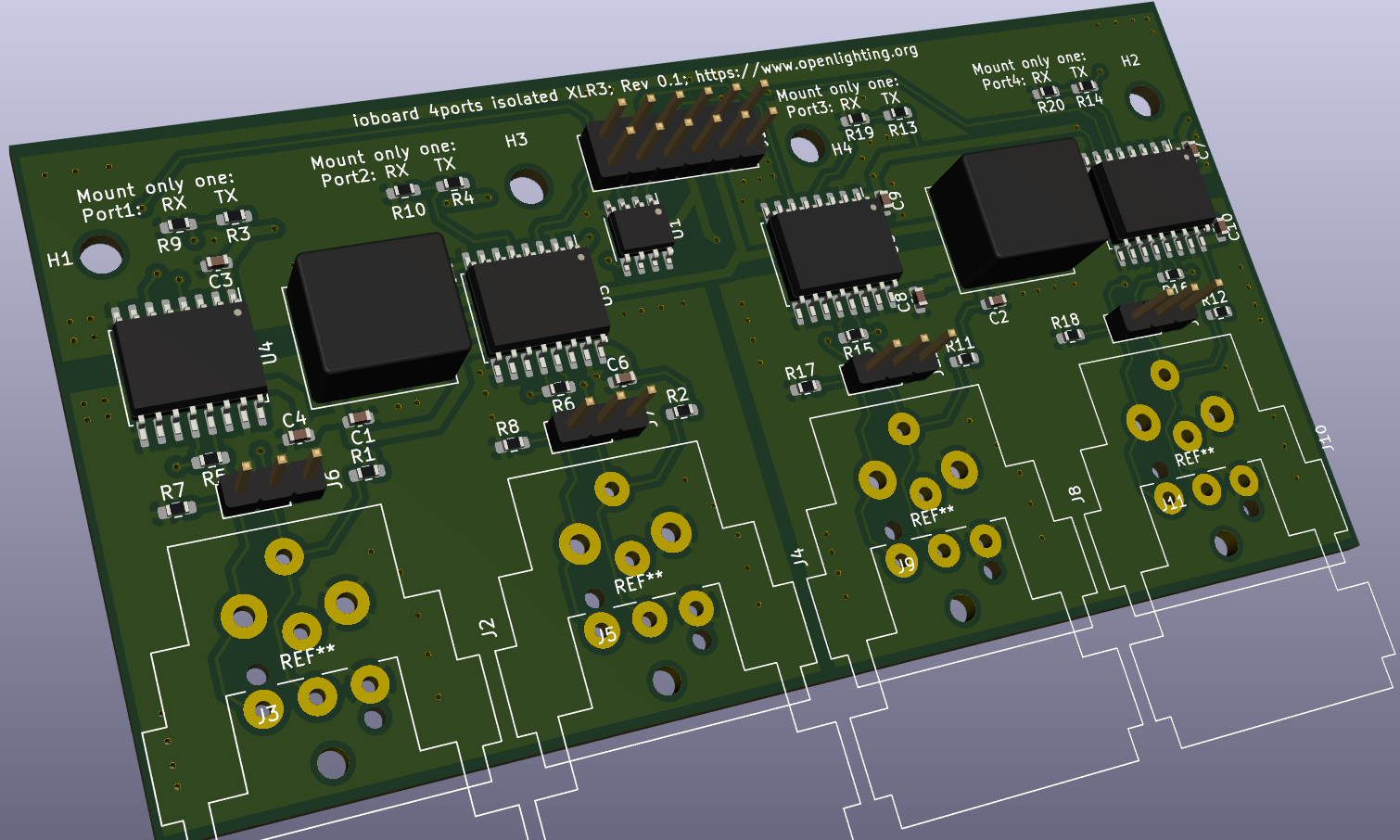 3D rendering of an IO board without the XLR connectors