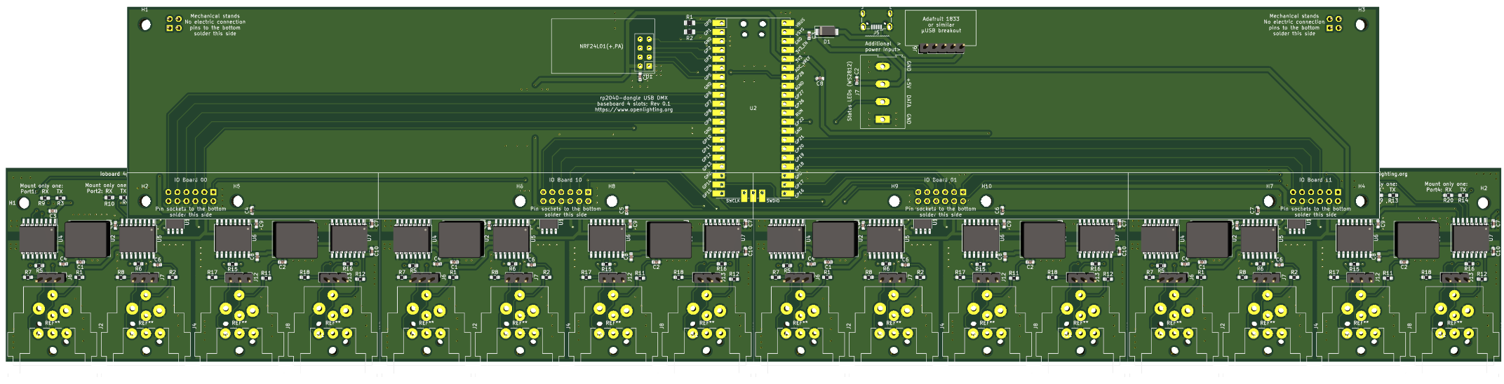 3D rendering of base board + 4 IO boards