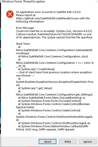 SE 3.6.0 startup error · Issue #4981 · SubtitleEdit/subtitleedit · GitHub