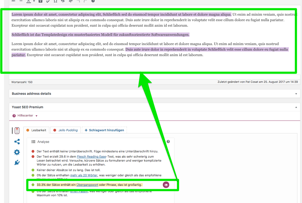 User's Role Language fails to highlight transition words · Issue 7769