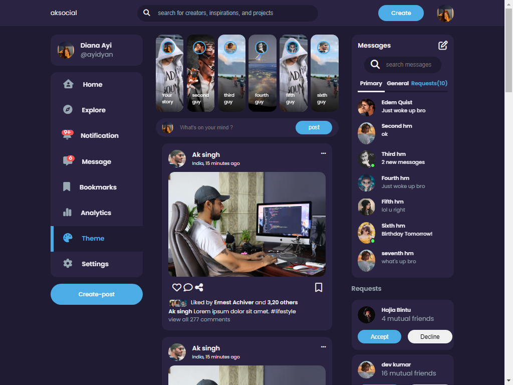 GitHub - codeAlok/social_media_site: A social media application Home ...