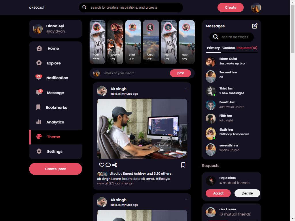 GitHub - codeAlok/social_media_site: A social media application Home ...