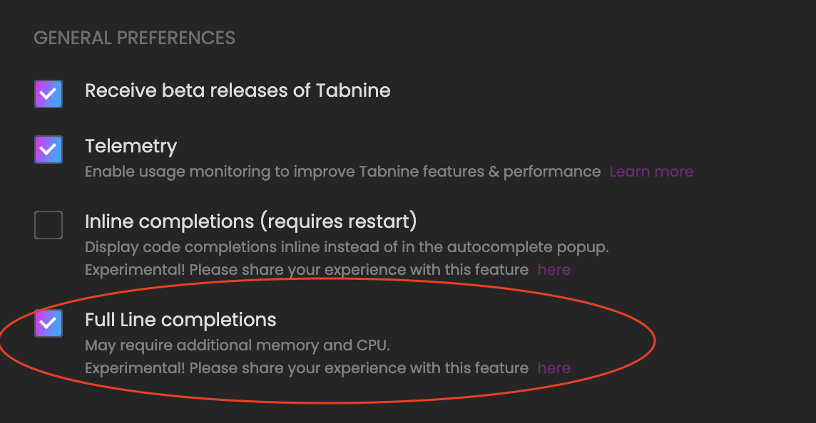 Full line completions