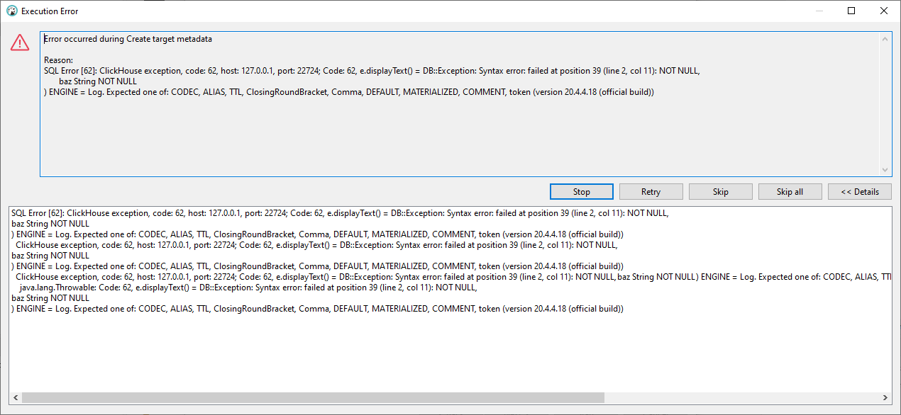 Create table statement is wrongly generated and data transfer isn't ...