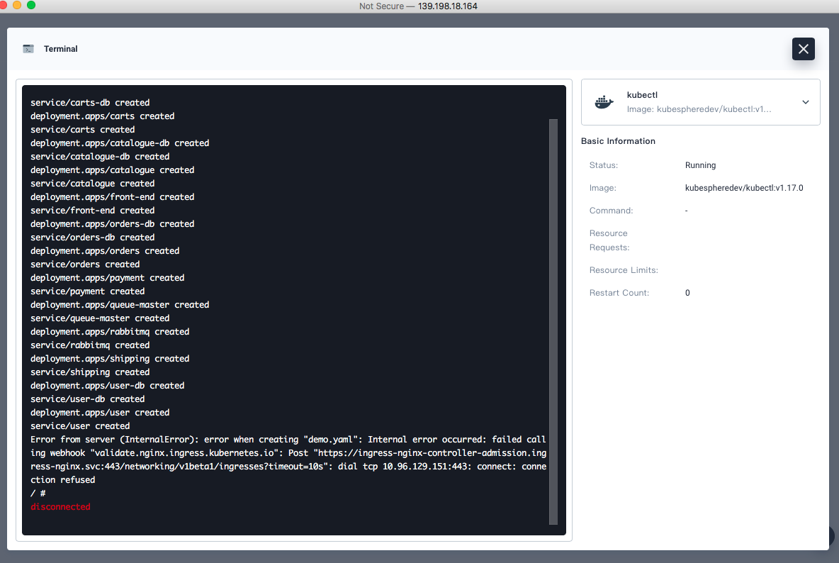 kubectl terminal session disconnect rapidly · Issue 3293 · kubesphere
