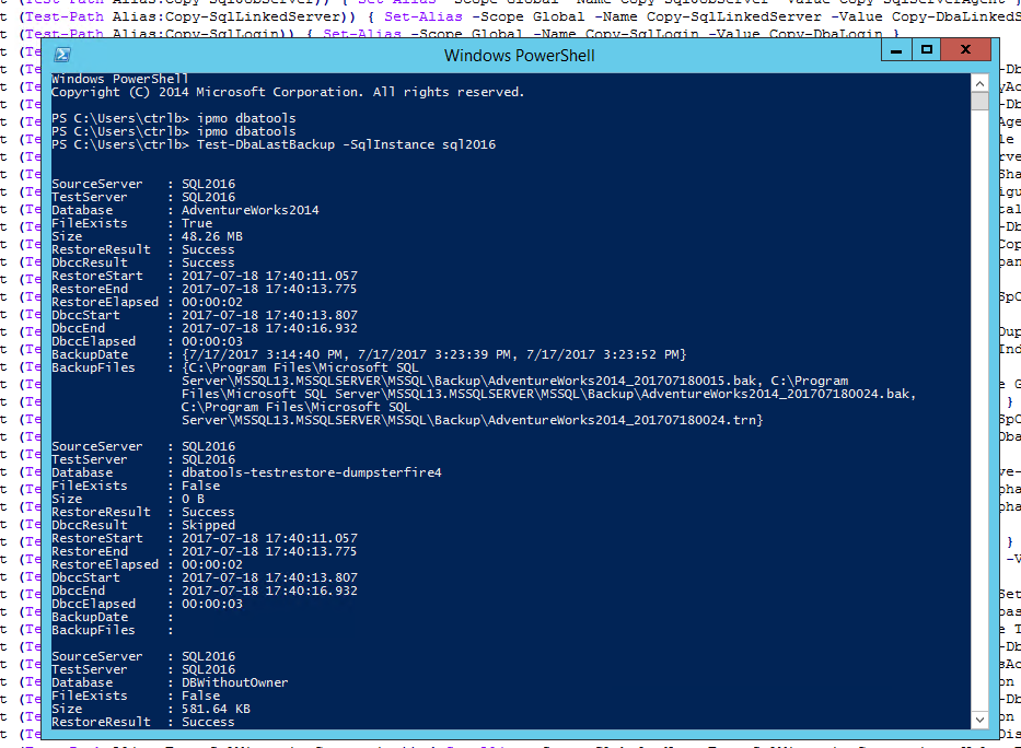 Test-DbaLastBackup issues · Issue #1736 · dataplat/dbatools · GitHub