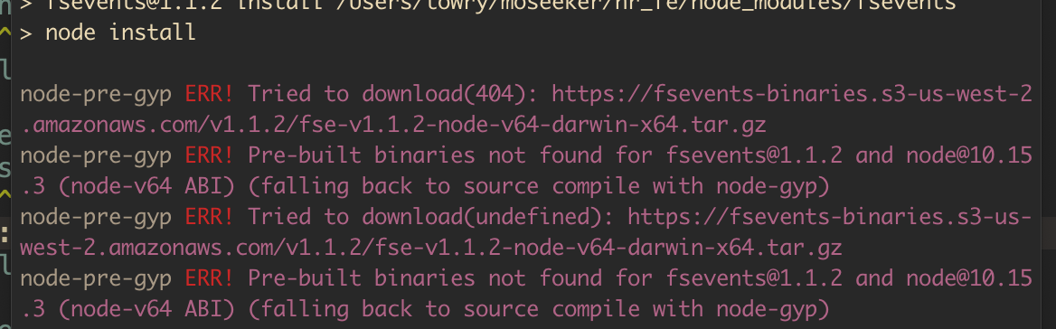 fsevents download failed, 404 response · Issue #280