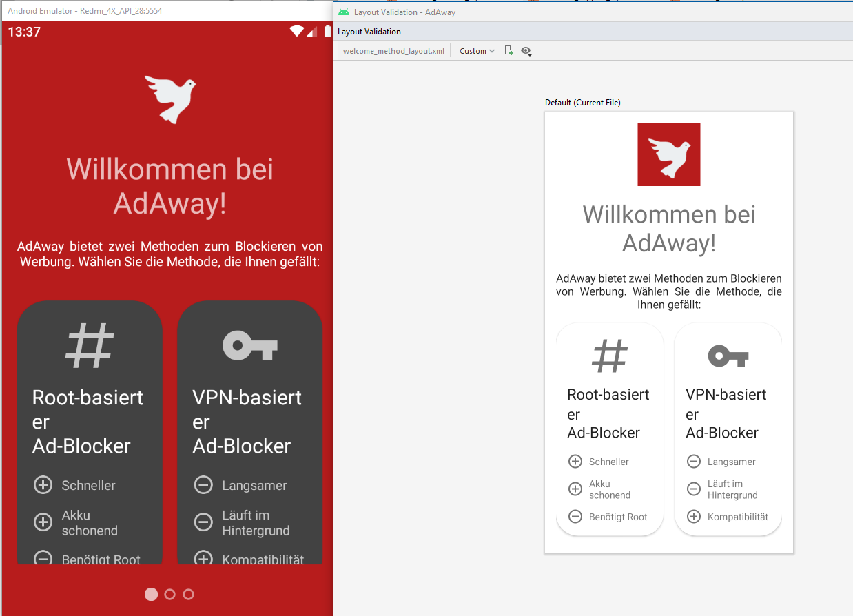 Screenshot of device emulator and layout validator