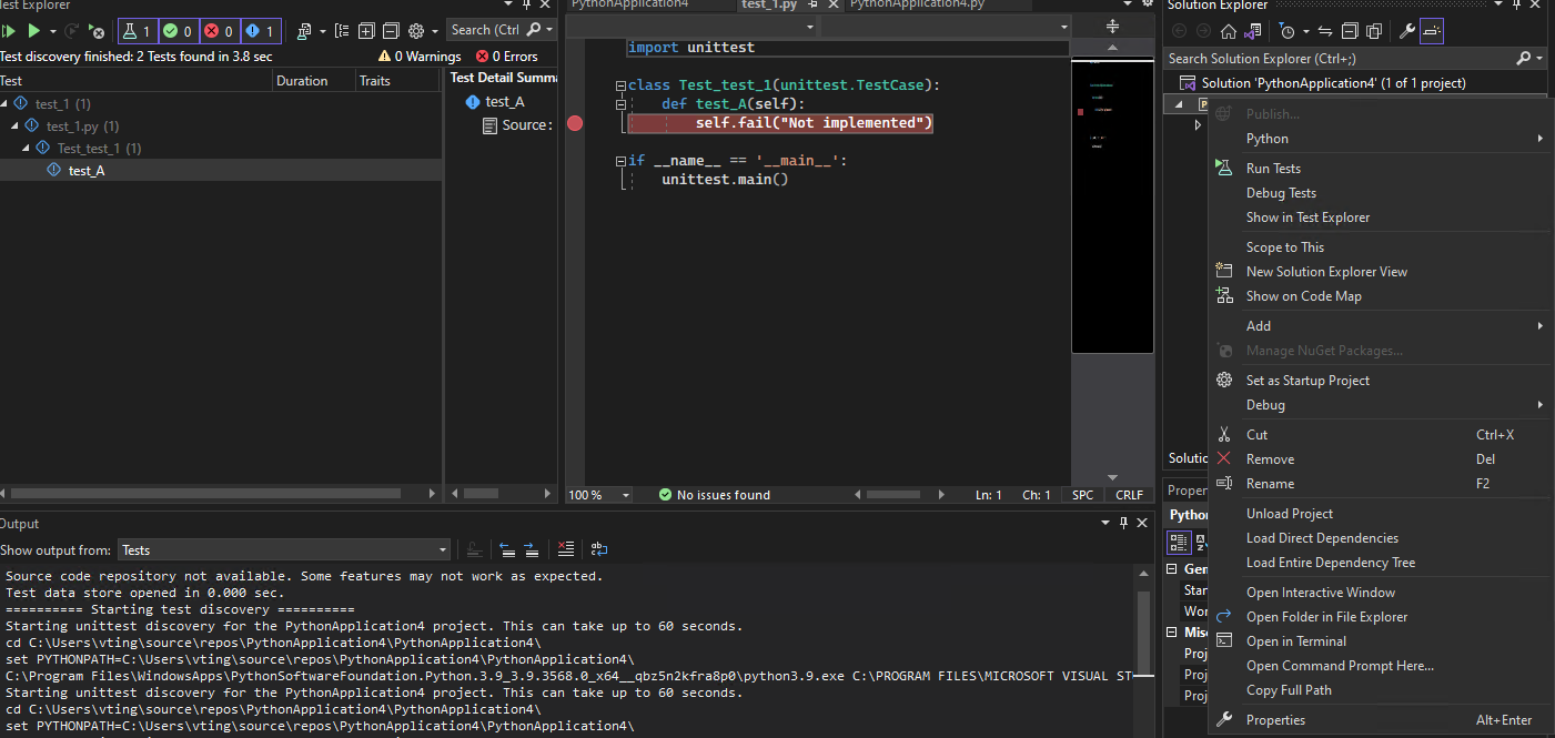 Failed to Run Tests and Debug Test from Solution Explorer window ...