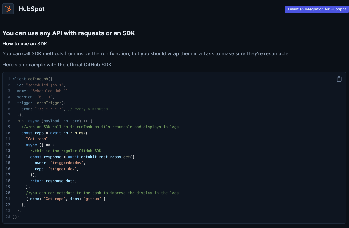 Create an example job using the HubSpot API and SDK · Issue 20
