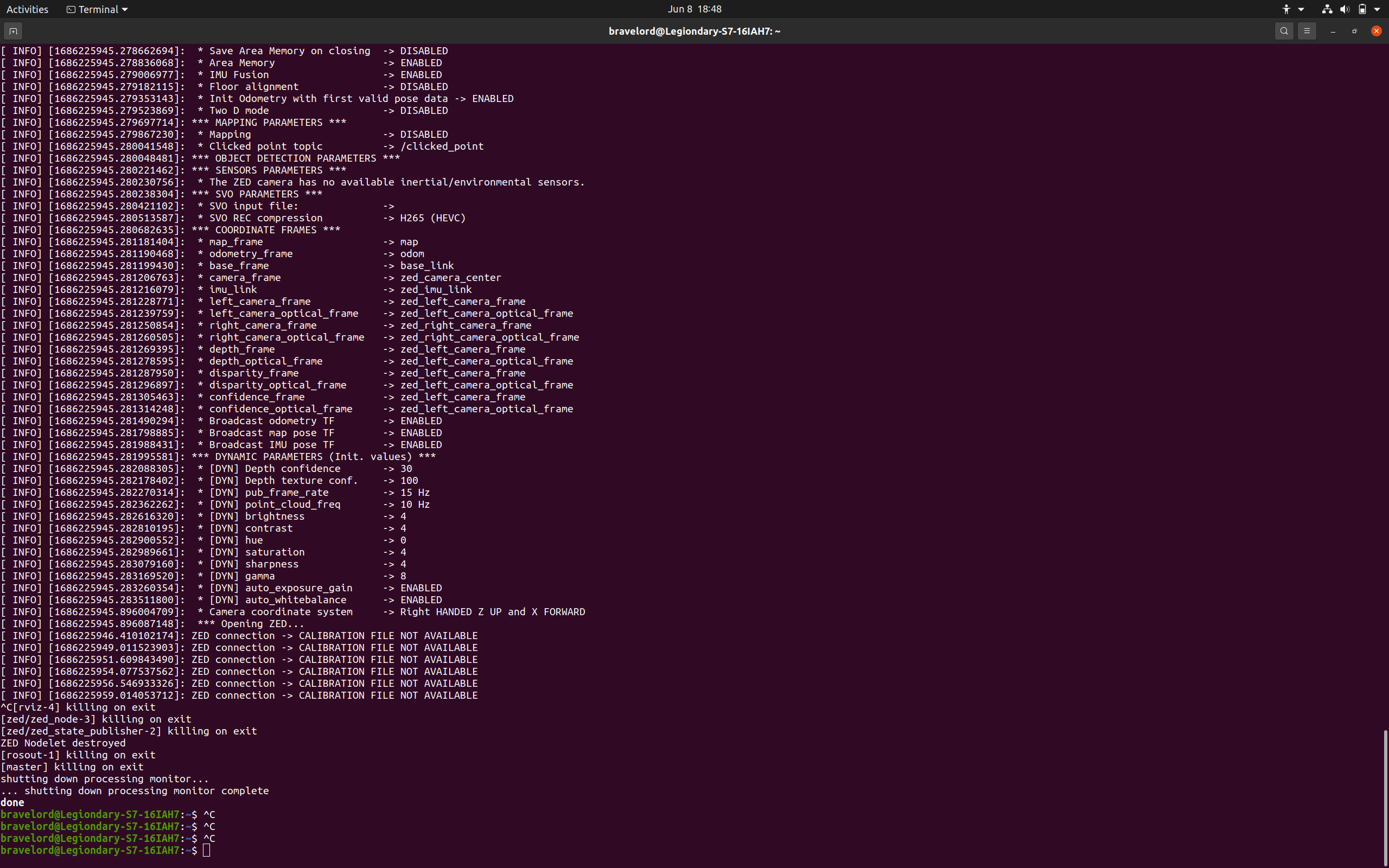 [ INFO] [1686225946.410102174] ZED connection > CALIBRATION FILE NOT