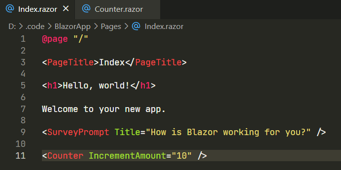 I can't make the Counter element in index.razor component increases by ...