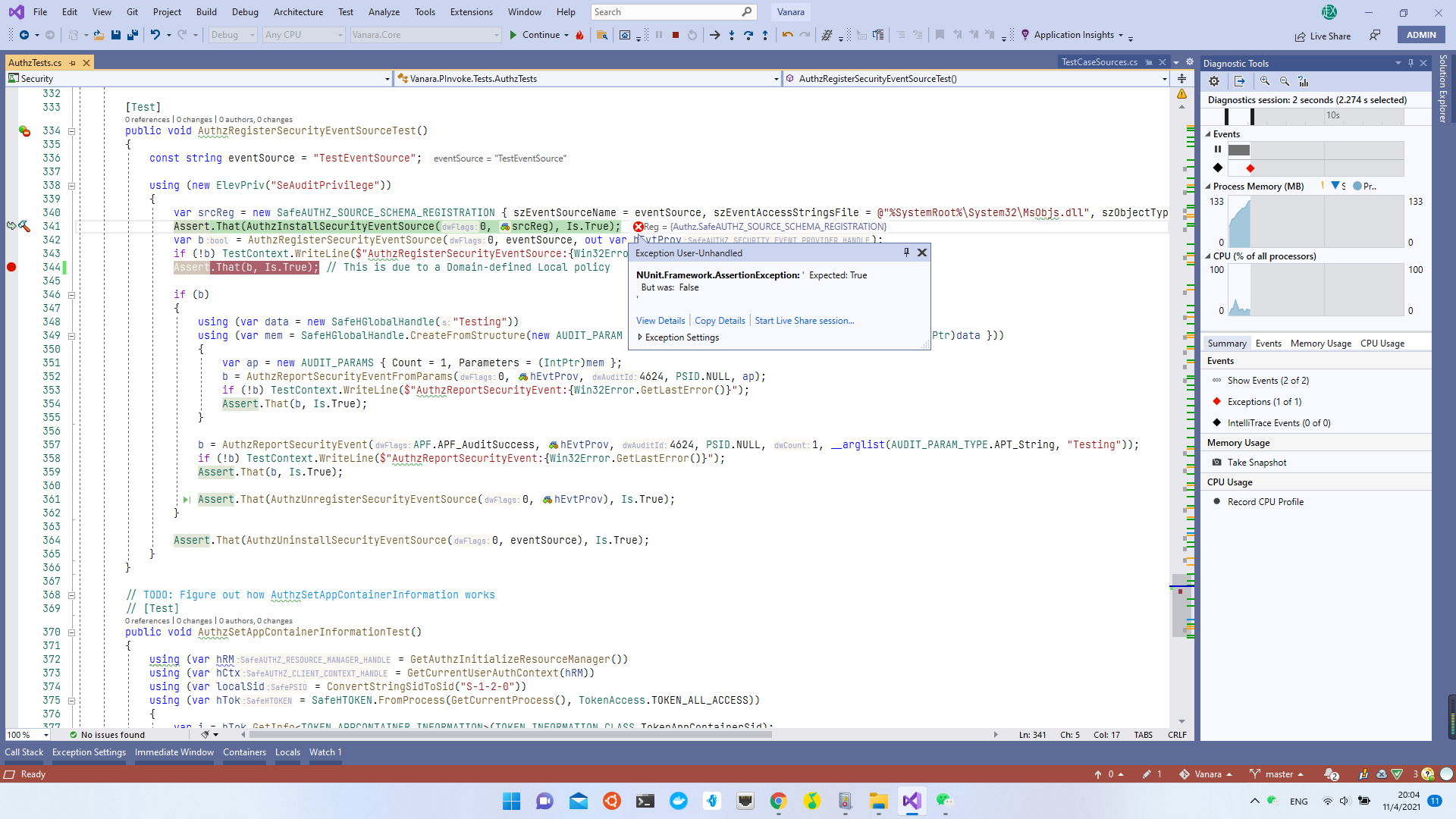 AuthzReportSecurityEvent method call error Index not found. (0x80131124 ...