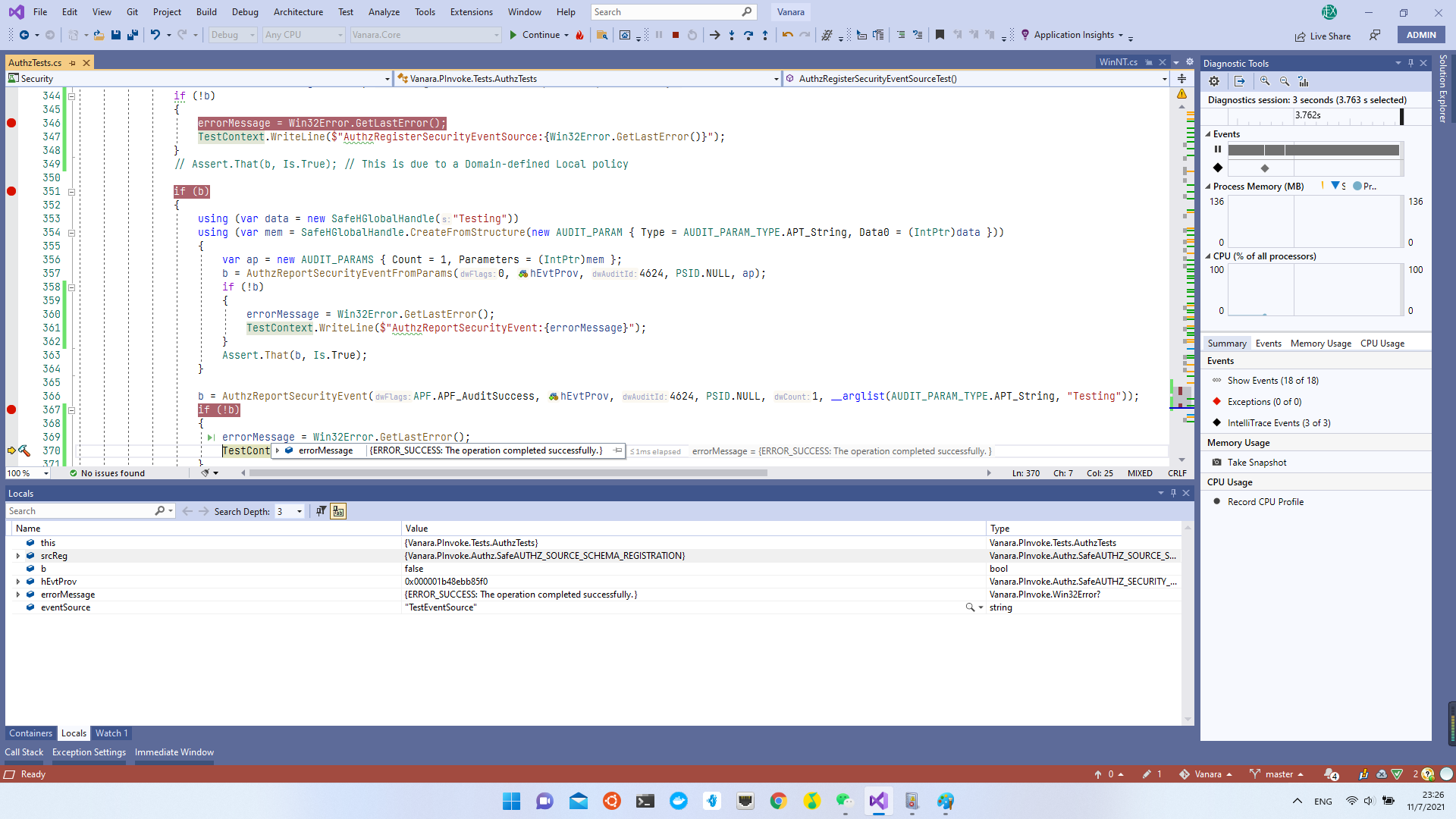 AuthzReportSecurityEvent method call error Index not found. (0x80131124 ...