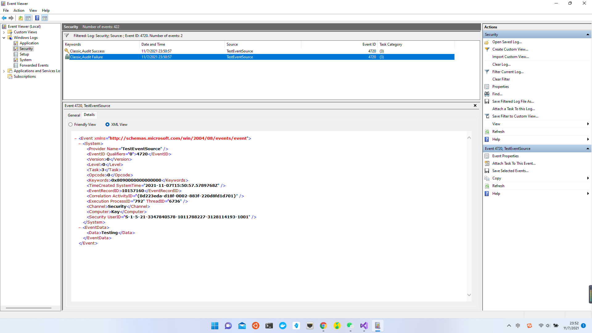 AuthzReportSecurityEvent method call error Index not found. (0x80131124 ...