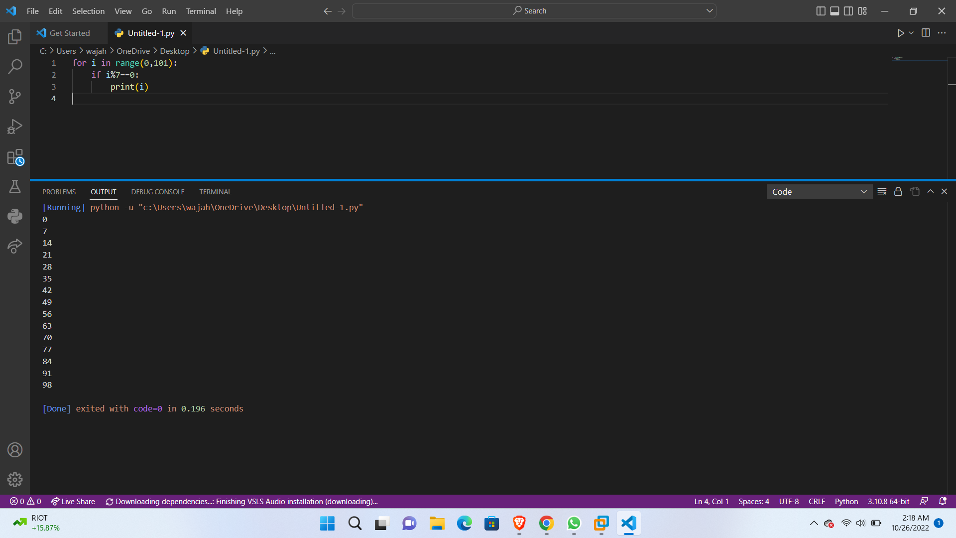 Question 4 Write a script that prints the multiples of 7 between 0 and ...