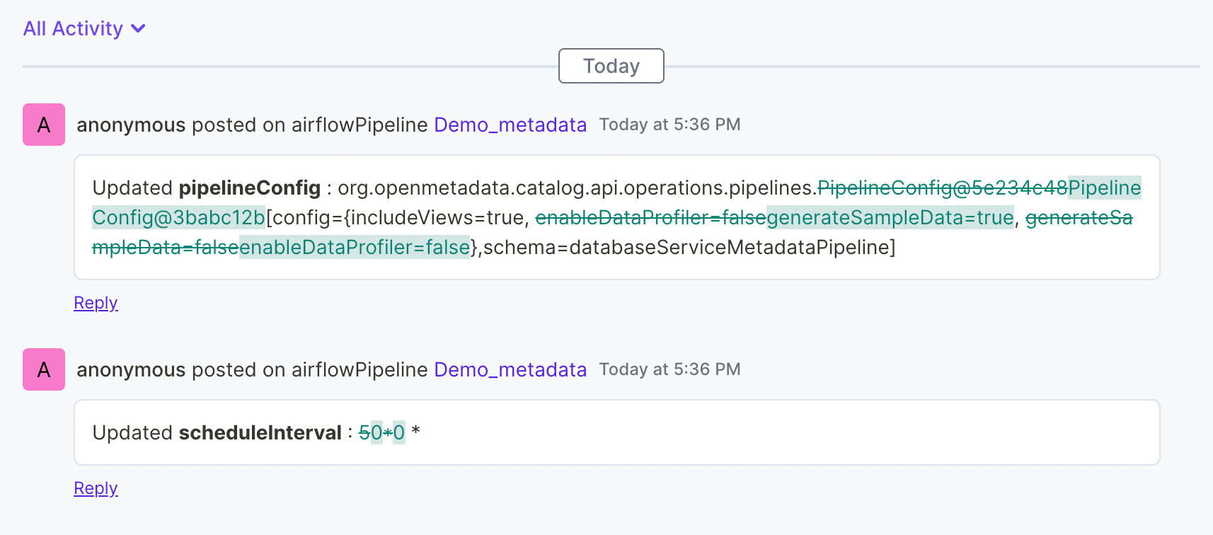 Inconsistency in activity feed for services activities · Issue #3402 ...