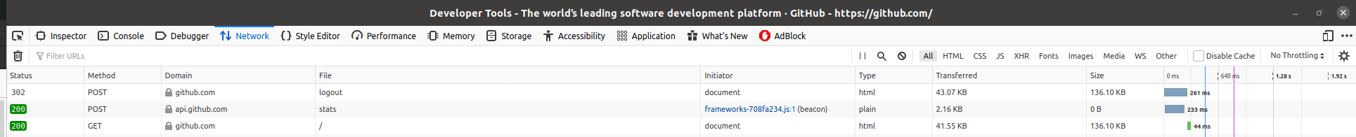 github 로그아웃 요청 화면
