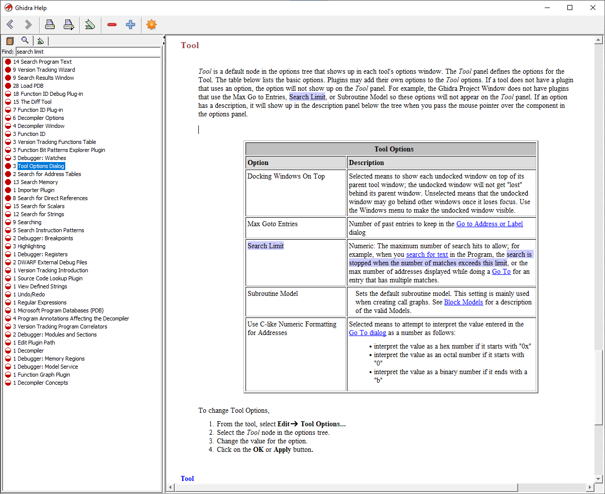 Search limit option is not located where the docs say it should be ...