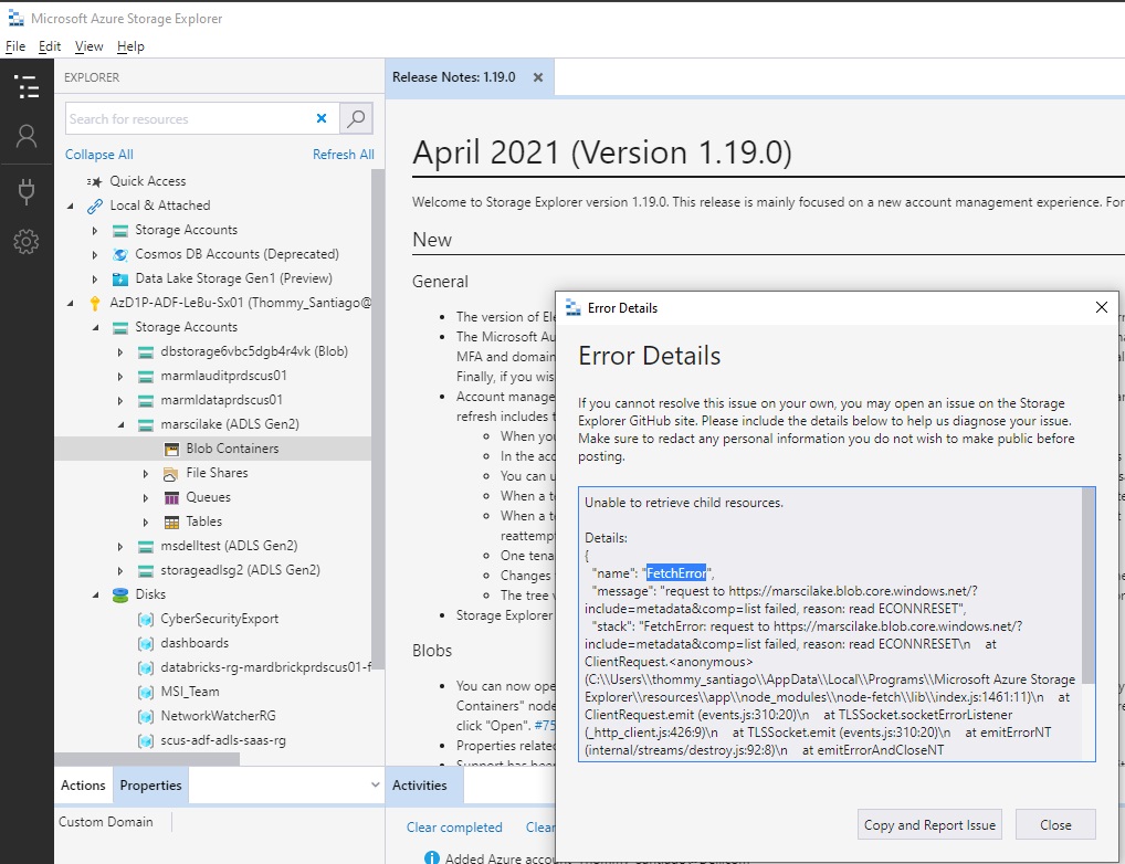 Can see Azure Storage Account contents in App, but not in Windows