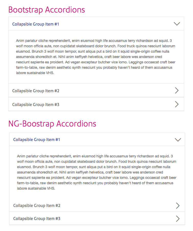 Accordion group used 1 card, Bootstrap 4 uses separate cards · Issue