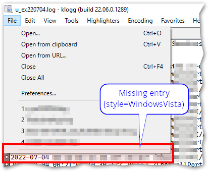 20220706 menu entry missing - klogg (build 22 06 0 1289)