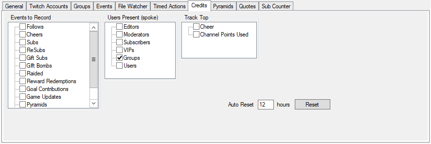 Credits Settings